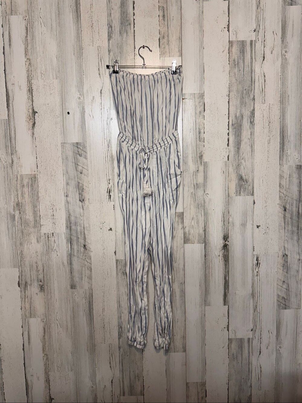 Forever 21 Contemporary Strapless Striped Jumpsuit Womens Small Blue White